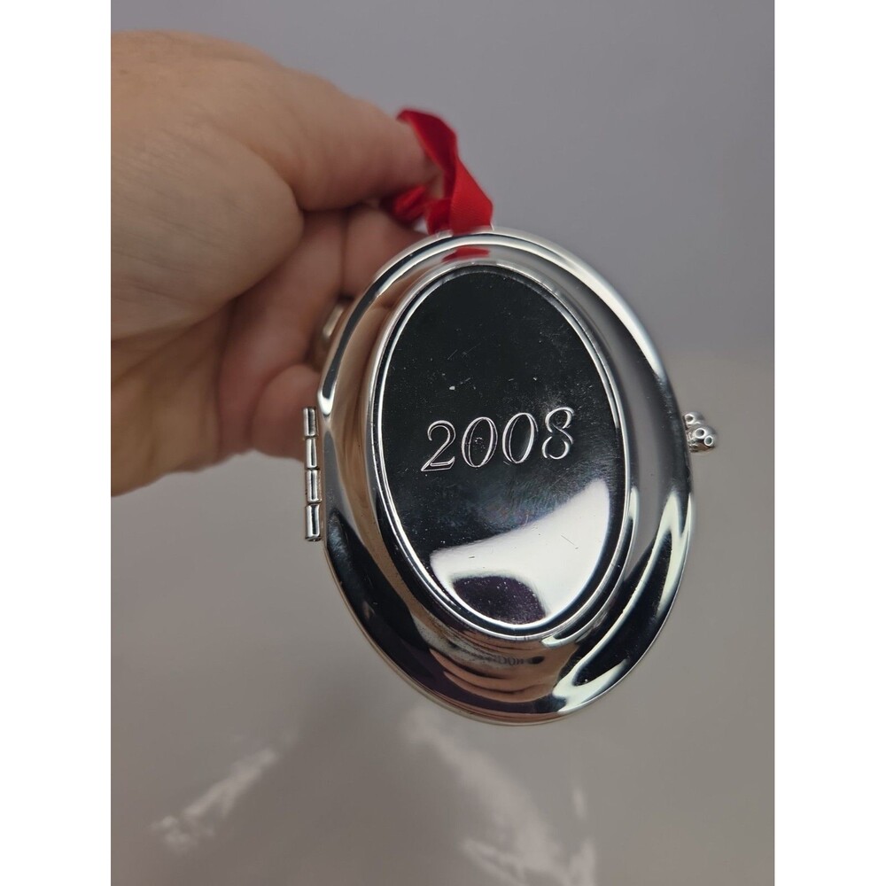 Pottery Barn silver plated 2 Photo Locket Style 2008 Christmas Ornament NEW